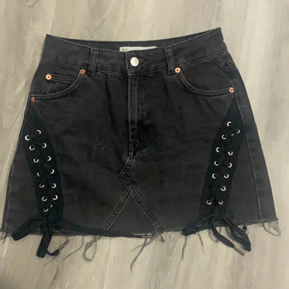 Black denim mini skirt